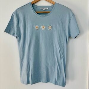 Light Blue Tee with Daisy Embroidery